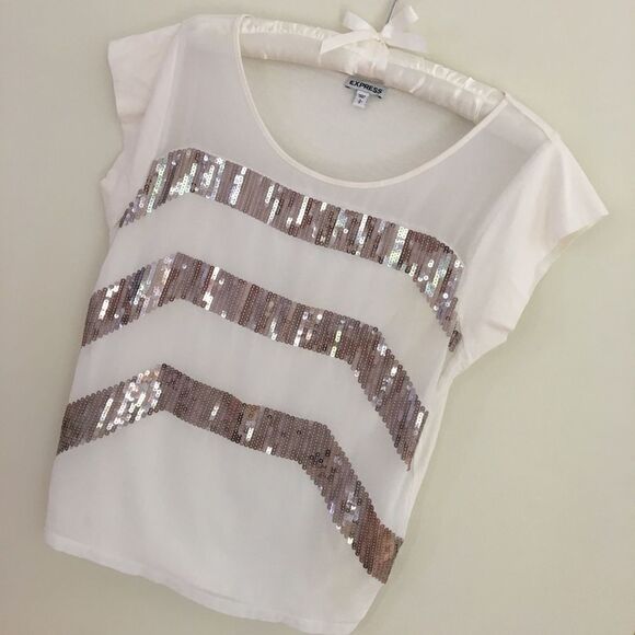 🌻Express Sequin Stripe Tee 💄💋 - Picture 1 of 4